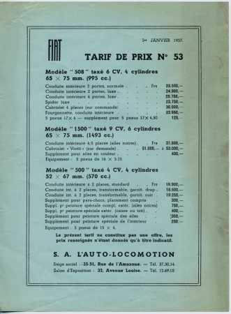 Tarif belge 1937